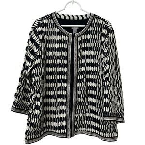 Chico's Travelers Womens Size 3/XL Black & White Pleated Beaded Open Jacket Art